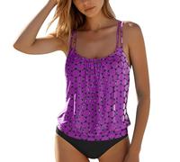 Tankini Maillot De Bain 2 PièCes Femme Tankinis Shorty Col en V Swimwear Réglable Maillot Beachwear Swimsuit Push Up Rembourré Tankini Ensembles Bretelles Réglable Swimsuit avec Short (Purple, L)