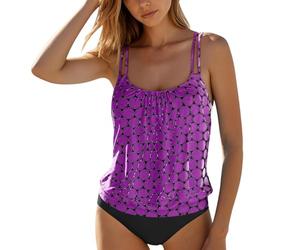 Tankini Maillot De Bain 2 PièCes Femme Tankinis Shorty Col en V Swimwear Réglable Maillot Beachwear Swimsuit Push Up Rembourré Tankini Ensembles Bretelles Réglable Swimsuit avec Short (Purple, S)