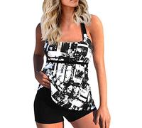 Tankini Maillot De Bain Femme 2 Pieces Taille Haute Tankini Shorty Menstruelle Amincissant Maillot De Bain Grande Taille Ensemble avec Armature Bikini D'été Marque Pas Cher Swimwear(Noir,3XL)