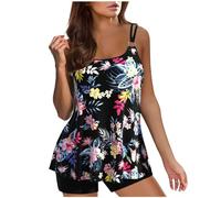 Tankini Maillot De Bain Femme 2 Pieces Tankini Une Épaule Taille Haute Ensemble De Tankini Deux Pièces Maillot De Bain Maillot De Bain Shorty Femme 2 Pieces (Black-e, M)
