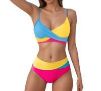 Tankini Maillot De Bain Femme- Coussinets de Poitrine en Blocs de Couleurs pour Le Sport Pièces Cordon de Serrage Sexy Ensemble de Bikini,Ties-Up Triangle Top de Bikinis et Taille Basse Bas de Bikini