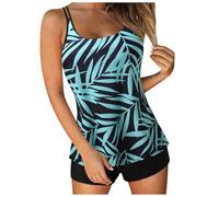 Tankini pour femme avec short - Maillot de bain d'été deux pièces - Imprimé floral vintage - Contrôle du ventre - Maillot de bain taille haute dos nu amovible (TYPE - 3, XXL)