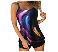Tankini pour femme avec short - Maillot de bain d'été deux pièces - Imprimé floral vintage - Contrôle du ventre - Maillot de bain taille haute dos nu et rembourrage amovible (TYPE - 13, XXL)