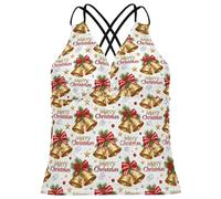 Tankini pour femme, séchage rapide, contrôle du ventre, haut de maillot de bain taille XS, Cloche jaune Merry Christmas, Taille XS