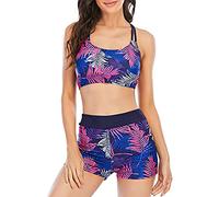 Tankini Shorty 2 Pieces Sexy Tankinis Maillots De Bain Taille Haute Tankini Short Vintaeg Floral Swimsuit Maillots Deux Pièces Bikini Ensembles Deux Pièces Pas Cher Swimwear De Plage (Violet, XL)