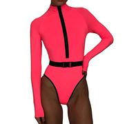 Tankinis Femme Maillot de Bain Ado 1 Pieces 2023 Bikini Fluorescent Couleur Unie Col en V Profond Maillot de Bain Dames Tankinis Femme 1 Piece Natation (Pink S)