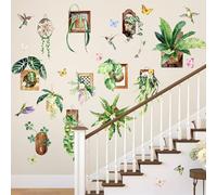 Tanlaby 12 Pcs Stickers Muraux Plantes 3D Autocollant Murale Plant Paniers Suspendus Amovibles Autocollants Art Mural pour Salon Chambre à Coucher Maison Bureau