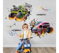 Tanlaby 2 Grandes Stickers Muraux 3D Voitures de Course Autocollant Mural Véhicules Vinyle Amovible Art Mural pour Chambre de Garçons Chambre d'Enfants Salle de Jeux Décoration Murale