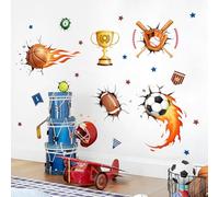 Tanlaby 3D Football Autocollants Muraux Garçon Percée Football Sticker Mural Sport Ball Rugby Baseball Décoration Murale pour Enfant Garçon Fille Bébé Chambres Pépinière Salon