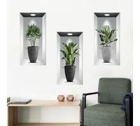 Tanlaby 3Pcs Sticker Muraux 3D Plante, Autocollants D'art Muraux de Plantes en pot Réalistes,Sticker Mural Feuille Verte 3D Décoration de Maison Amovible pour Escaliers Salon Chambre à Coucher Cuisine