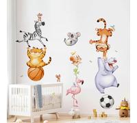 Tanlaby Animaux de la Jungle Autocollant Mural Cirque Animaux Stickers Muraux Koala Tigres Zèbre Hippopotame Décoration Murale pour Chambre Enfants Bébé Pépinière Salon