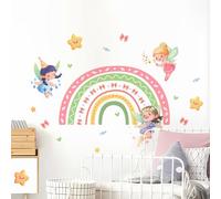 Tanlaby Arc en Ciel Autocollants Muraux Étoiles de Fées Fleuries Stickers Muraux Fille Fleuries Noeud Papillon Décoration Murale pour Chambre Enfants Bébé Pépinière Salon