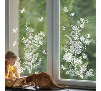 Tanlaby Autocollants Fenêtre Fleurs Blanc Papillon Statique Stickers Printemps Marguerite Fleur Sauvage de Jardin Anti-Collision Fenetre pour Chambre Salon Cuisine Salle de Bain Portes Magasin Vitrine