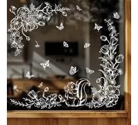 Tanlaby Blanc Fleurs Autocollants Fenêtre Papillon Tulipes Printemps été Statique Stickers Double Face Fleur de Jardin Anti-Collision Fenetre pour Chambre Salon Cuisine Magasin Vitrine