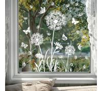 Tanlaby Blanc Pissenlit Autocollant Fenêtre Fleurs Papillon Sticker Fenêtre Anti-Collision Printemps Eté Autocollant pour Fenêtre Porte Vitrée Décor