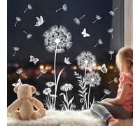 Tanlaby Blanc Pissenlit Autocollant Fenêtre Fleurs Volantes Papillon Sticker Fenêtre Anti-Collision Printemps Eté Autocollant pour Fenêtre Porte Vitrée Décor