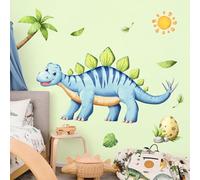 Tanlaby Bleu Dinosaure Grand Autocollant Mural Animaux Palmier Stickers Mural Tropicales Dinosaure Décoration Murale pour Chambre Enfants Bébé Pépinière Salon