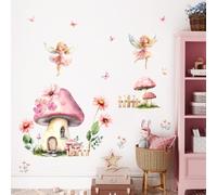 Tanlaby Champignons Fées Stickers Muraux Fleurs Elfes Autocollant Mural Papillon Filles Fée Décoration Murale pour Chambre Enfants Bébé Pépinière Salon