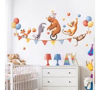 Tanlaby Cirque Zoo Autocollant Mural Safari Animaux Stickers Muraux Cirque Ours Singe Tigre Renard Décoration Murale pour Chambre Enfants Bébé Pépinière Salon