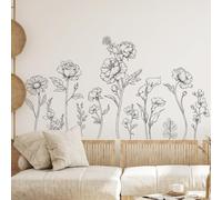Tanlaby Fleur de Jardin Stickers Muraux Noir Blanc Fleur Autocollant Mural Roses Marguerite Décoration Murale pour Salon Chambre Bureau TV Canapé Salle De Bain Fond