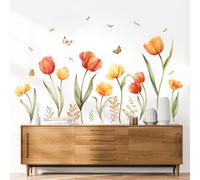 Tanlaby Fleur de Jardin Stickers Muraux Tulipe Autocollant Mural Fleurs Papillon Plante Décoration Murale pour Salon Chambre Bureau Canapé Fond TV Murale