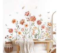 Tanlaby Fleur Vintage Stickers Muraux Boho - Autocollant Mural Papillon - Décoration pour Salon, Chambre à Coucher, Bureau et Maison