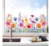 Tanlaby Fleurs Colorées Autocollants Fenetre Printemps Fleurs Stickers Fenetre Anti-Collision Réutilisables Statiques Double Face pour Chambre à Coucher Maison Le Salon et Les Portes Fenêtres