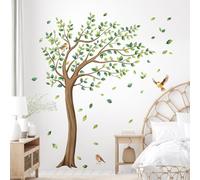 Tanlaby Grand Arbre Vert Autocollant Mural Feuilles Oiseaux Décoration Murale Auto-adhésives Amovibles Stickers Muraux pour Chambre Salon Chambre Enfants Bébé Pépinière Mur TV