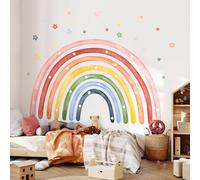 Tanlaby Grand Arc en Ciel Autocollant Mural Aquarelle 195 x 132CM Etoiles Stickers Muraux Arc en Ciel Autocollant Amovible Décor Murale pour Enfant Garçon Fille Bébé Chambres Pépinière Salon