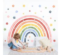 Tanlaby Grand Arc en Ciel Sticker Mural 143 x 110CM Etoiles Colorées Autocollants Muraux Auto-adhésives Amovibles Décoration Murale pour Enfant Garçon Fille Bébé Chambres Pépinière Salon