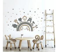 Tanlaby Grands autocollants muraux arc-en-ciel et animaux, animaux de la forêt, stickers muraux nordiques jungle, lion, girafe pour enfants, bébés, chambre d'enfant, chambre à coucher, salon