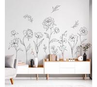 Tanlaby Noir Blanc Fleur Autocollant Mural de Jardin - Stickers Muraux Herbe Plante Décoration pour Salon Chambre Bureau TV Canapé Salle De Bain Fond