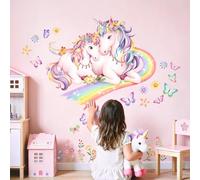 Tanlaby Sticker Muraux Licorne Arc-en-ciel Autocollant Muraux Fleur Papillons Sticker Murale Enfants Autocollants Mural à Décoller et Coller pour Fille Chambre Enfants Bébé Pépinière