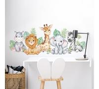 Tanlaby Stickers Muraux Animal de La Jungle Autocollants Muraux Hippopotame Lion Girafe Éléphant Zèbre Sticker Mural Amovible Sticker pour Chambre de Bébé Pépinière D'enfant Le Salon Décoration Murale