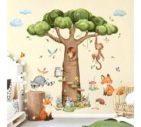 Tanlaby Stickers Muraux Animaux de la Jungle Arbre Autocollant Mural Safari Éléphant Décoration Murale pour Chambre Enfants Bébé Pépinière Salon Salle de Jeux