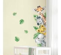 Tanlaby Stickers Muraux Animaux Jungle Autocollants Muraux Animal de Dessin Animé Sticker Mural Girafe Zèbre Feuilles Vertes pour Chambre Bébé Pépinière D'enfant Décor Murale, Droite
