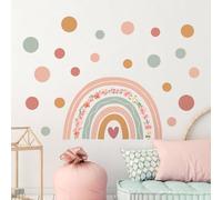 Tanlaby Stickers Muraux Arc-en-ciel Autocollants Muraux Pois Bohèmes Sticker Mural Fleur Rose pour Chambre de Bébé Fille Pépinière D'enfant Décoration Murale De La Maison