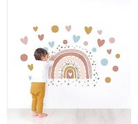 Tanlaby Stickers Muraux Arc-en-ciel Fleurs Autocollants Muraux Bohèmes Sticker Mural Colorée Dots Hearts Stars pour Chambre de Bébé Fille Pépinière D'enfant Décoration Murale De La Maison