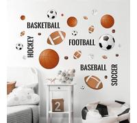 Tanlaby Stickers Muraux Ballons de Sport Autocollants Muraux de Football de Basketball Sticker Mural de Hockey de Baseball pour Garçon Pépinière D'enfant Décoration Murale De La Maison