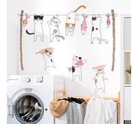 Tanlaby Stickers Muraux Chat Volant un Poisson Autocollants Muraux Corde à Linge Sticker Mural Amovible Deco Stickers pour Buanderie Chambre de Bébé Pépinière D'enfant Le Salon Décoration Murale