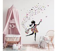 Tanlaby Stickers Muraux Fée Fleur Autocollants Mural Fille Papillon Stickers Muraux Cage à Oiseaux Fleur pour Chambre de Bébé Pépinière D'enfant Décoration Murale De La Maison