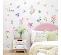 Tanlaby Stickers Muraux Fleur Rétro Fleurs Sauvages Sketch Autocollants Muraux Vintage Sticker Mural Fleurs Colorées pour Adultes Salons Chambres Maison Bureaux Canapé Fond Décor Murale