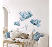 Tanlaby Stickers Muraux Fleuri Bleu Clair Autocollants Muraux Fleur Bleu Grand Sticker Mural Fleur de Lotus pour Femmes Salons Chambres Bureaux Canapé Fond Décoration Murale De La Maison