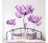 Tanlaby Stickers Muraux Fleuri Violet Clair Autocollants Muraux Fleur Violet Grand Sticker Mural Fleur de Lotus pour Femmes Salons Chambres Bureaux Canapé Fond Décoration Murale De La Maison