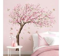 Tanlaby Stickers Muraux Fleurs de Cerisier Rose Arbre Grand Autocollant Mural Arbre et Oiseaux Feuilles Décoration Murale pour Fille Chambre Enfants Salon Bébé Pépinière