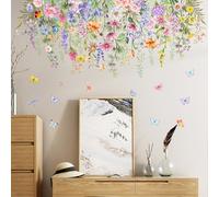 Tanlaby Stickers Muraux Floral Coloré Autocollants Muraux Vigne Papillons Sticker Mural Amovible Deco Stickers pour Chambre de Bébé Pépinière D'enfant Le Salon Décoration Murale