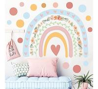 Tanlaby Stickers Muraux Grand Arc en Ciel Autocollants Muraux Fleurs Arc en Ciel Colorées Sticker Mural Point Boho Amovible Stickers pour Chambre de Fille Pépinière D'enfant Le Salon Décoration Murale