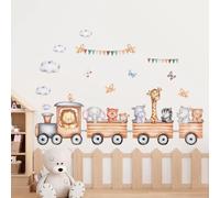 Tanlaby Stickers Muraux Jungle Animaux Train à cheval Autocollants Muraux Renard Lion Eléphant Girafe Sticker Mural Amovible Stickers pour Chambre de Bébé Pépinière D'enfant Le Salon Décoration Murale