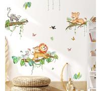 Tanlaby Stickers Muraux Lion Léopard Lémurien sur Arbre Autocollants Muraux Animal de la forêt Sticker Mural Amovible Stickers pour Chambre de Bébé Pépinière D'enfant Le Salon Décoration Murale