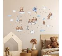 Tanlaby Stickers Muraux Ours Nuages Autocollants Muraux Ballon D'Air Chaud | Lune éToile Sticker Mural Sweet Dream Pour Chambre De BéBé PéPinièRe D'Enfant Murale De Salle De Bain